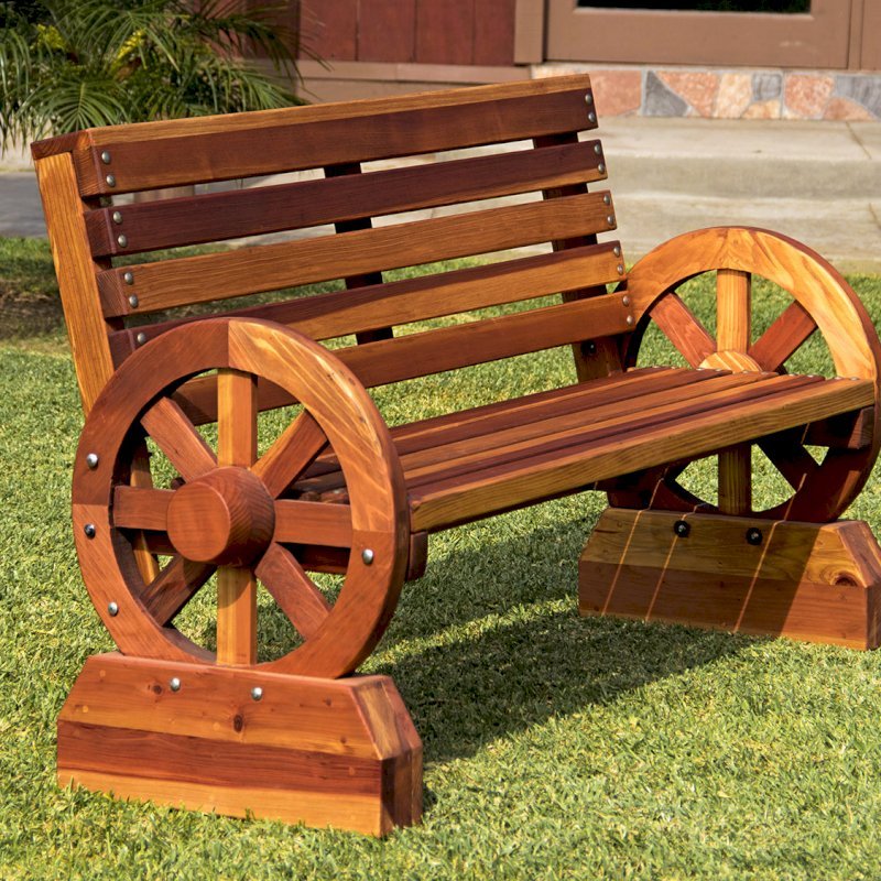 Wagon Wheel Wooden Bench
